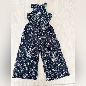 Baileys Blossoms Black & White Floral Halter Jumpsuit-12-18months